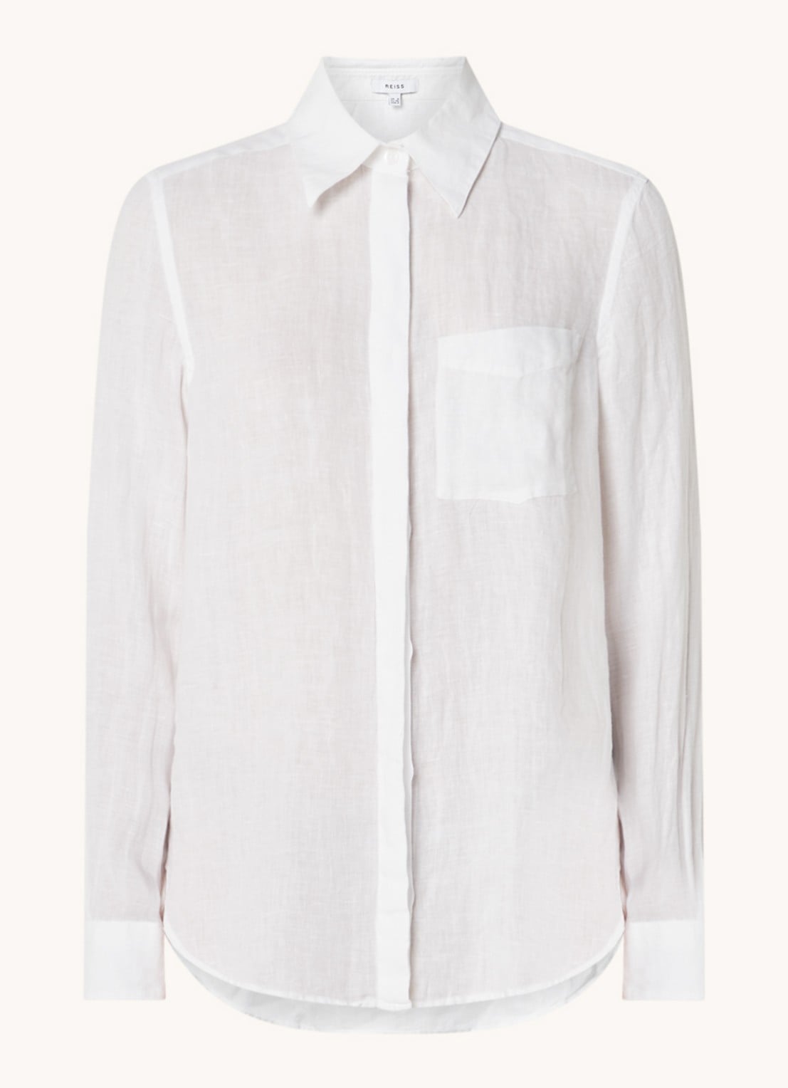 Reiss Campbell blouse van linnen met borstzak en gemêleerd dessin - voorkant wit