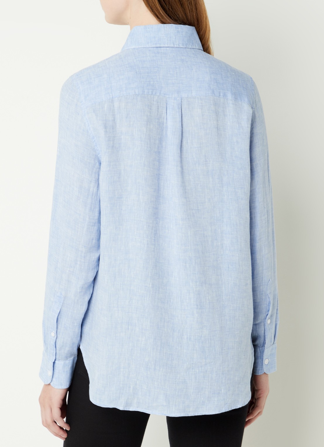 Reiss Campbell blouse van linnen met borstzak en gemêleerd dessin - achterkant lichtblauw
