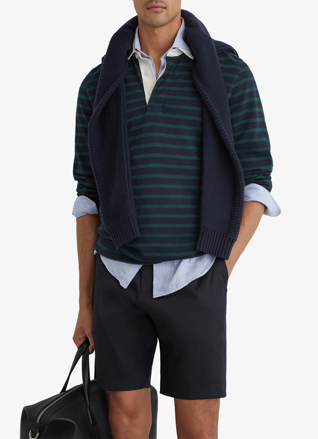 Reiss Cantwell straight fit korte chino in katoenblend - voorkant 6 navy / blauw