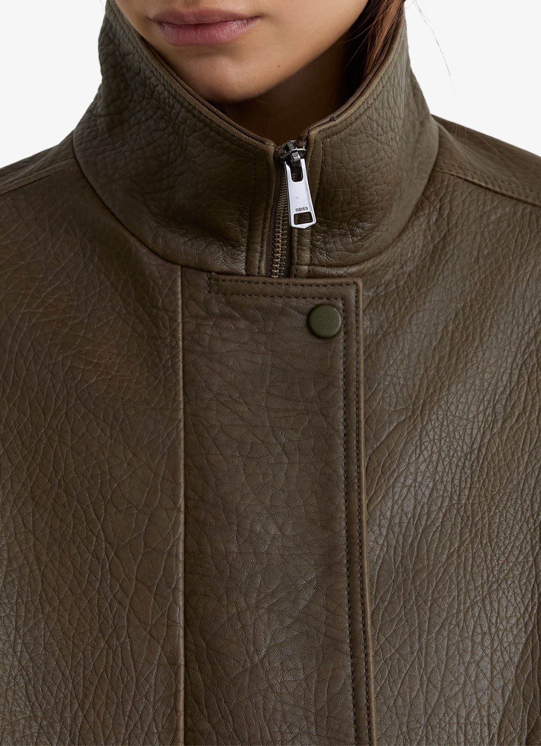 Reiss Cara bomberjack van geitensuède  - detail 5 khaki
