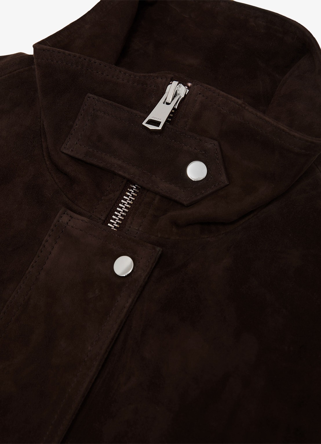 Reiss Cara bomberjack van suède - detail 6 chocoladebruin