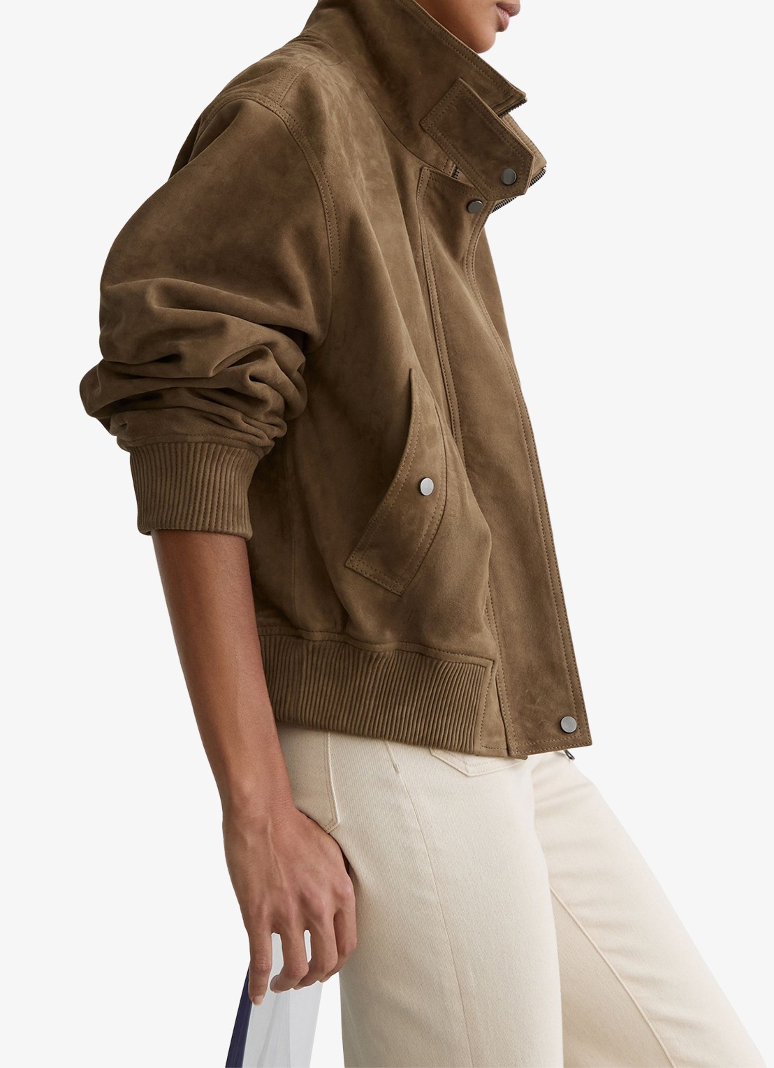 Reiss Cara bomberjack van suède - detail 3 khaki
