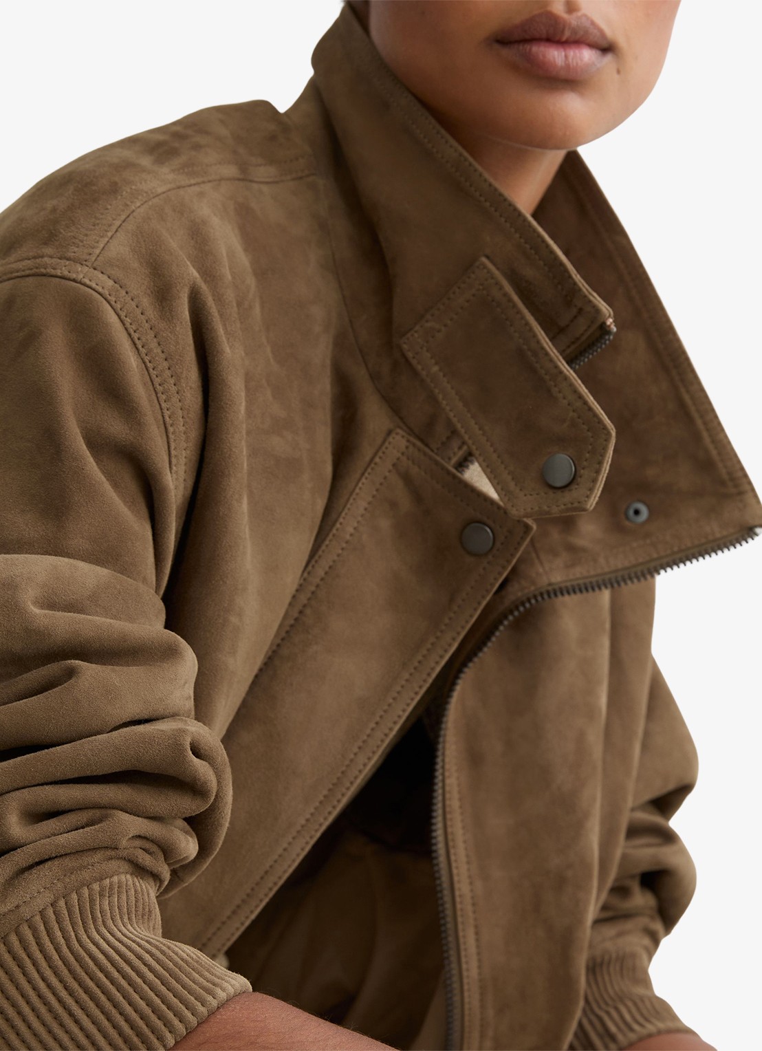 Reiss Cara bomberjack van suède - detail 7 khaki