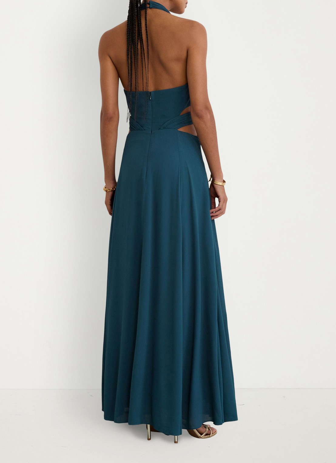 Reiss Cara midi jurk met cut-out detail - achterkant 7 turquoise