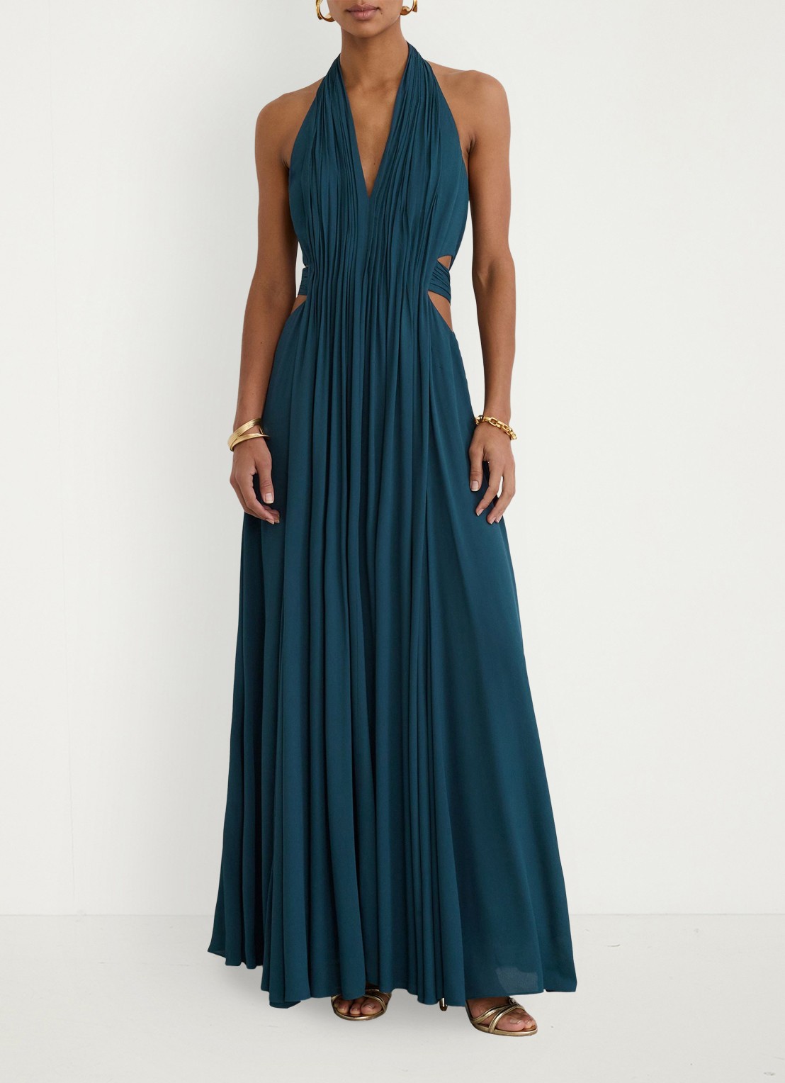 Reiss Cara midi jurk met cut-out detail - detail 3 turquoise