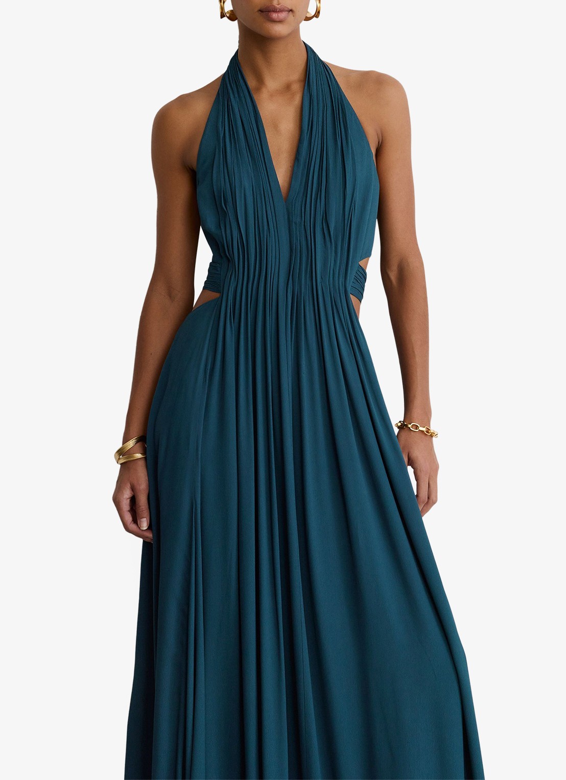 Reiss Cara midi jurk met cut-out detail - detail 5 turquoise