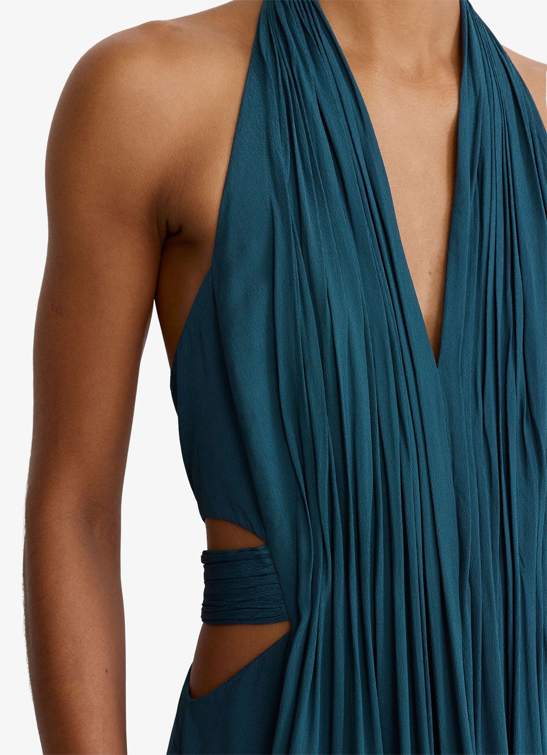 Reiss Cara midi jurk met cut-out detail - voorkant 2 turquoise