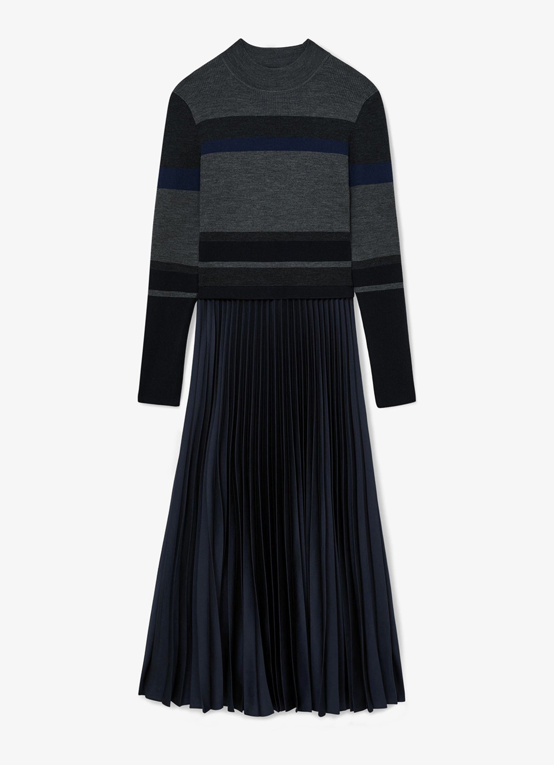 Reiss Carla midi jurk met streepprint - voorkant 2 grijs