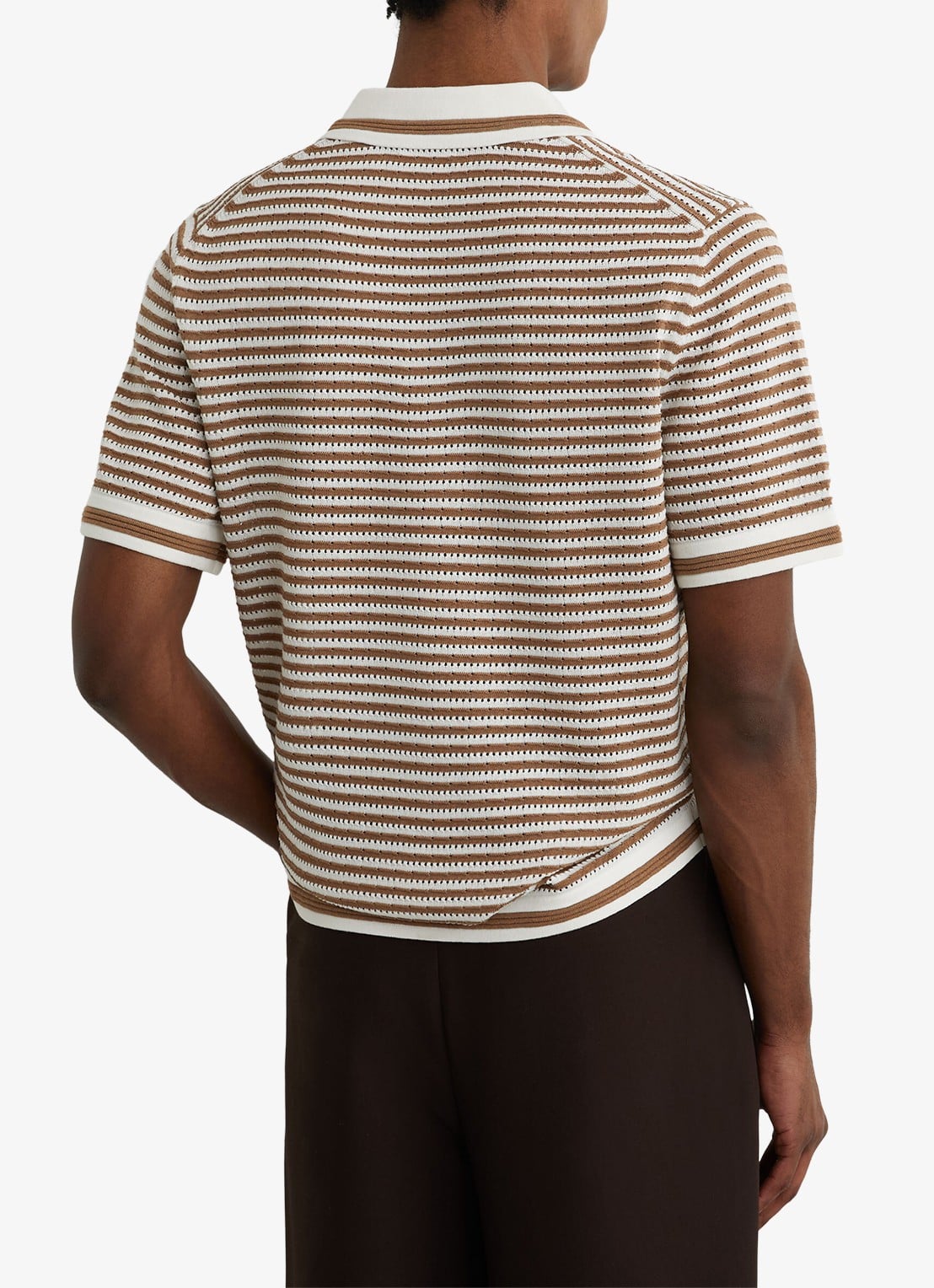 Reiss Carlford regular fit polo in linnenblend met streepprint - achterkant 3 camel