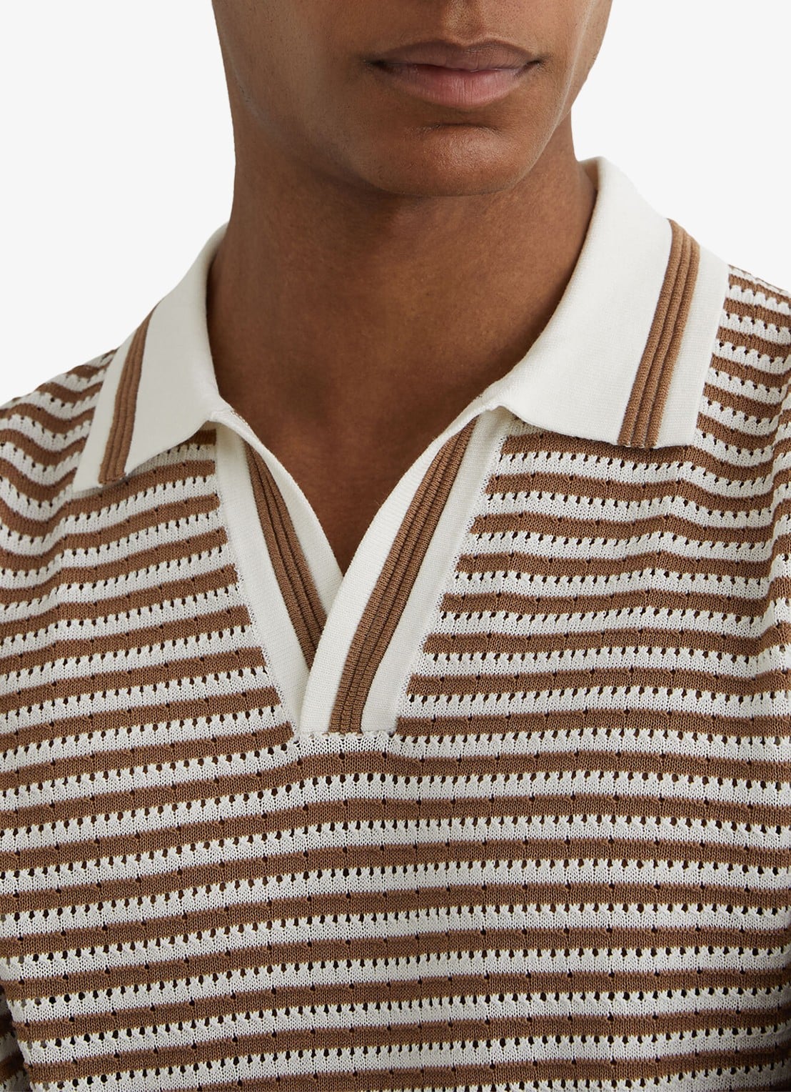 Reiss Carlford regular fit polo in linnenblend met streepprint - detail 5 camel