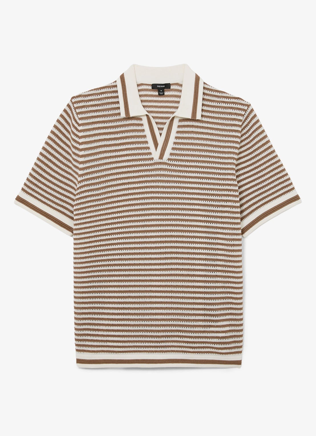 Reiss Carlford regular fit polo in linnenblend met streepprint - voorkant camel