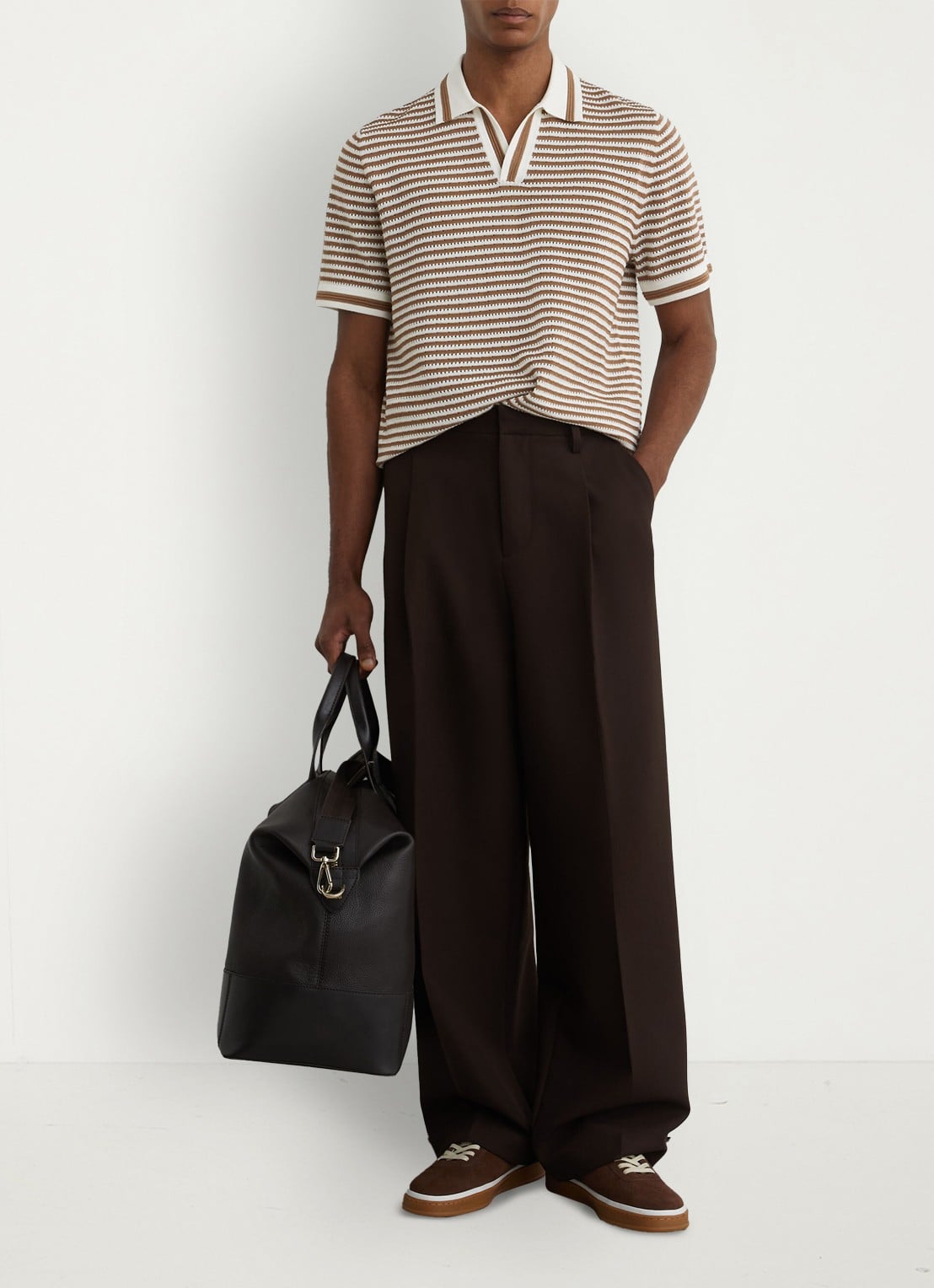 Reiss Carlford regular fit polo in linnenblend met streepprint - voorkant 2 camel