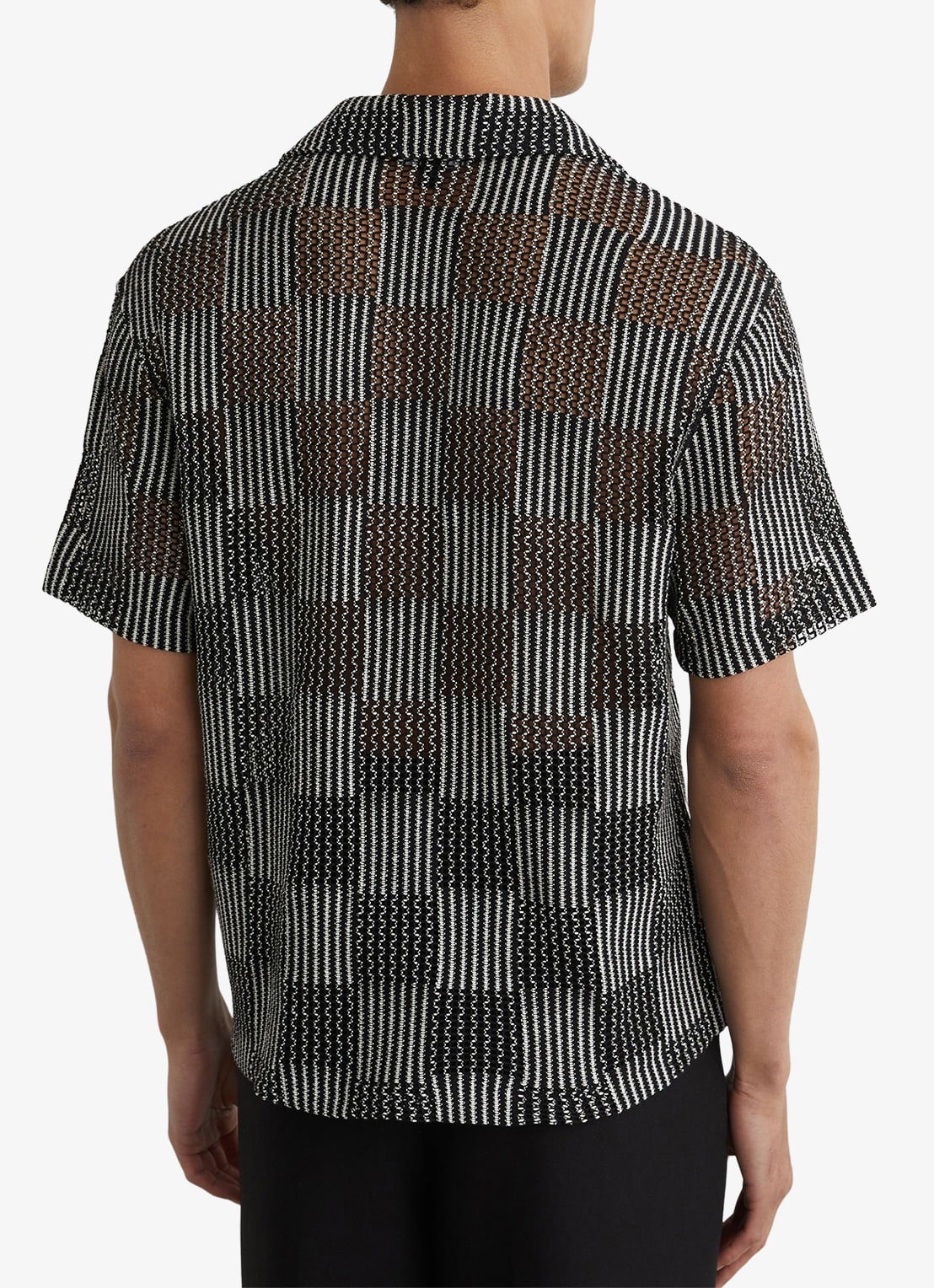 Reiss CARLOS Checkerboard Crochet Cuban Collar Shirt - achterkant 4 black / zwart