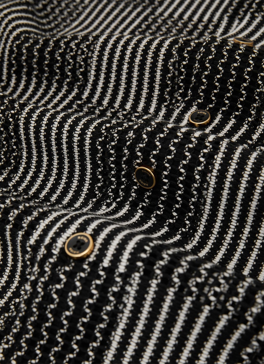 Reiss CARLOS Checkerboard Crochet Cuban Collar Shirt - detail 10 black / zwart