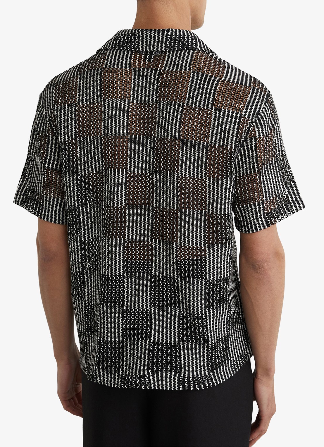 Reiss CARLOS Checkerboard Crochet Cuban Collar Shirt - achterkant 5 black / zwart