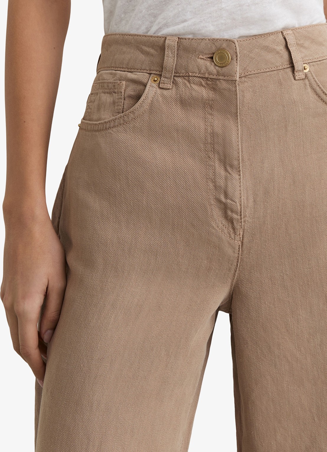 Reiss Carmen high waist wide fit broek in linnenblend - detail 2 beige