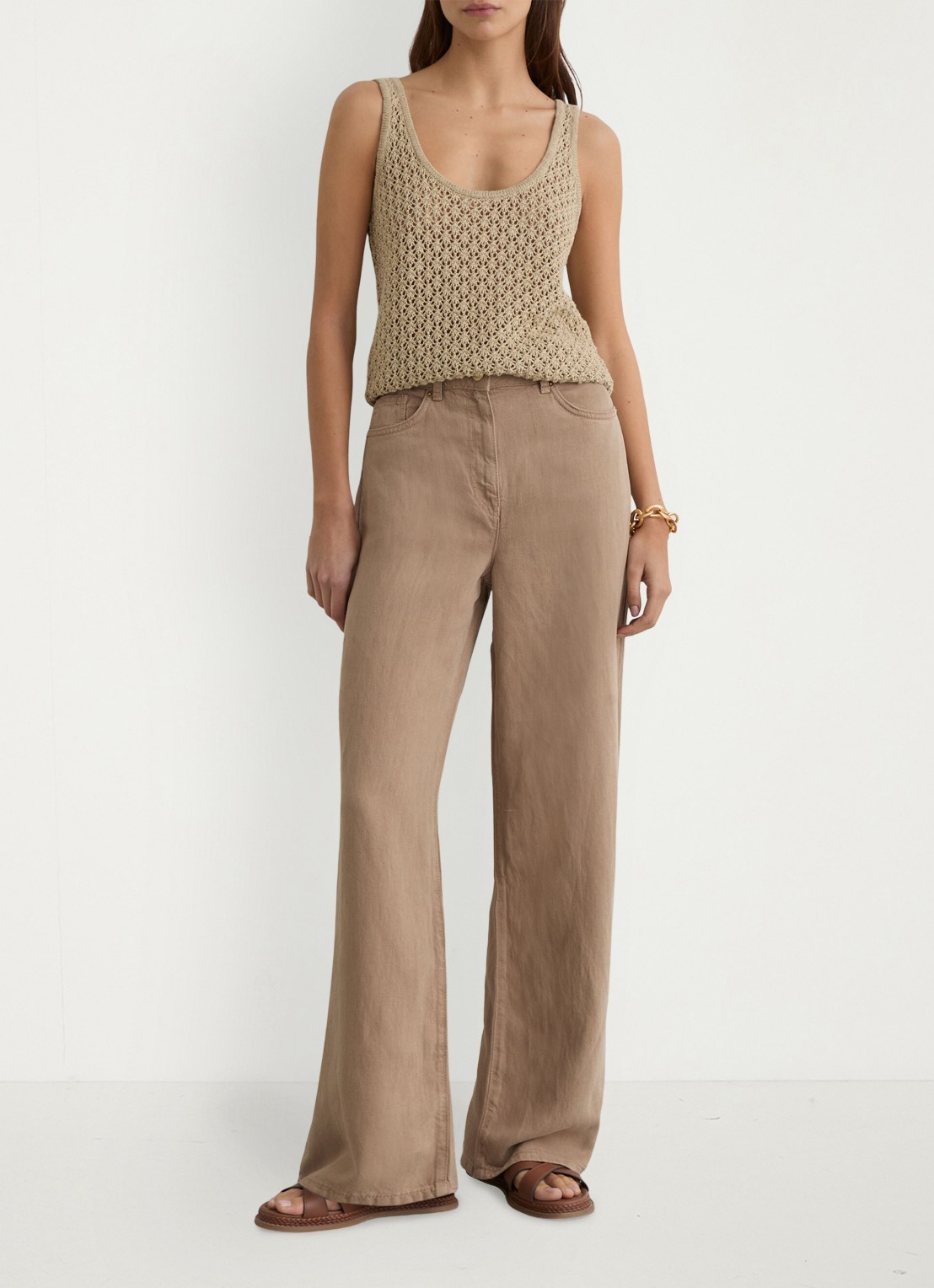 Reiss Carmen high waist wide fit broek in linnenblend - detail 3 beige