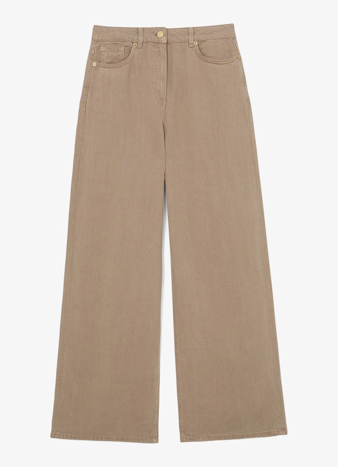 Reiss Carmen high waist wide fit broek in linnenblend - voorkant 6 beige