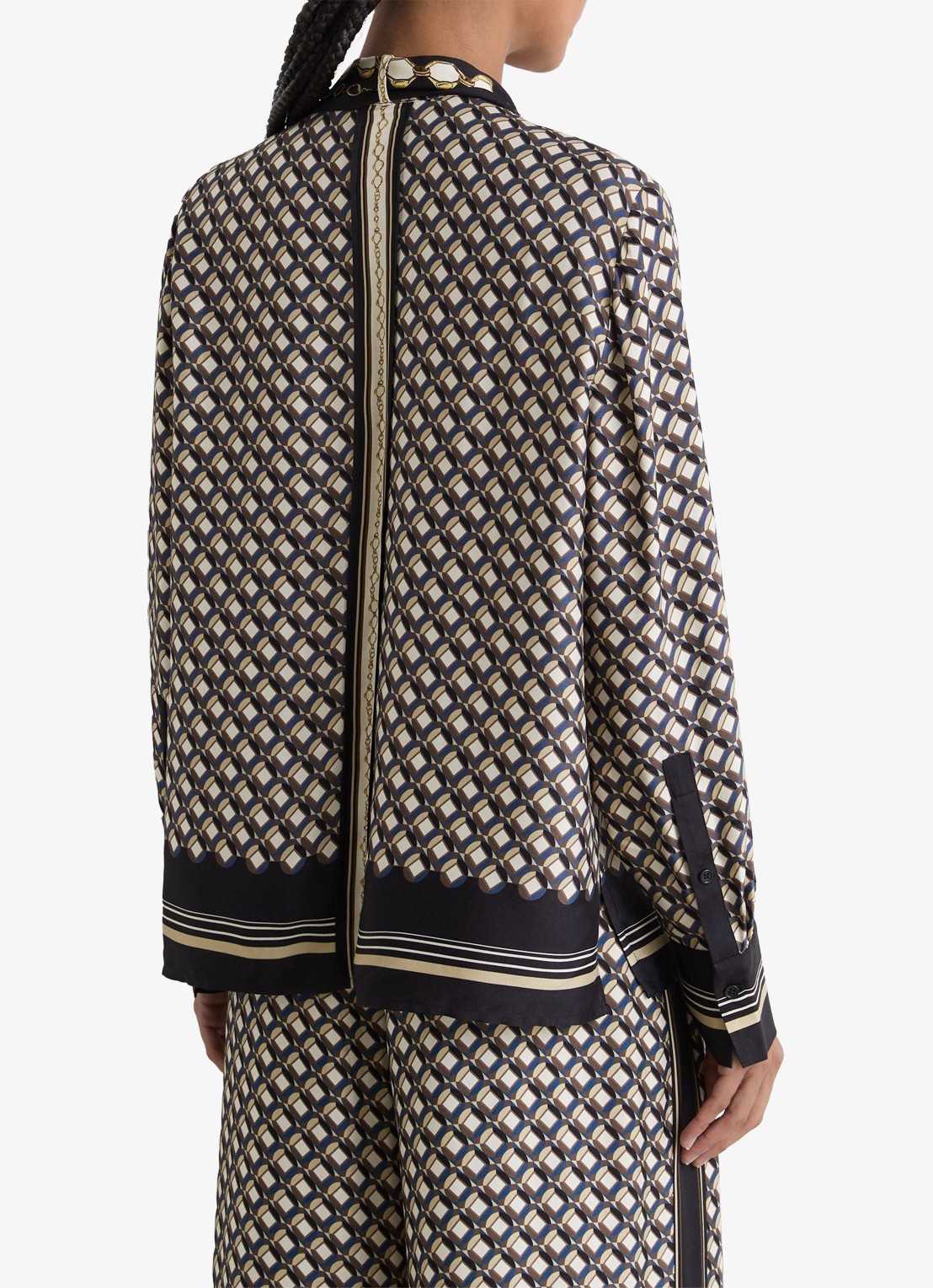 Reiss Carmine blouse met sjaalkraag met print - achterkant 3 donkerblauw