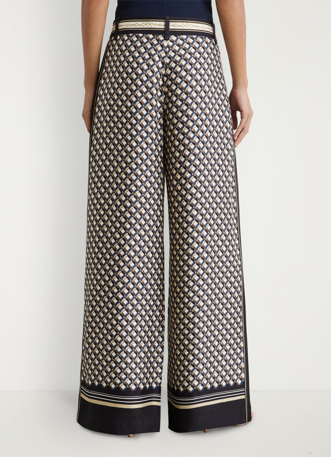 Reiss Carmine high waist wide fit pantalon met print - achterkant 5 donkerblauw