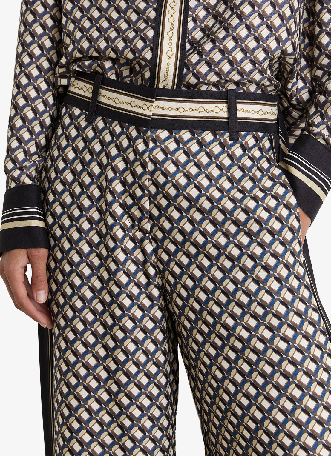 Reiss Carmine high waist wide fit pantalon met print - detail donkerblauw