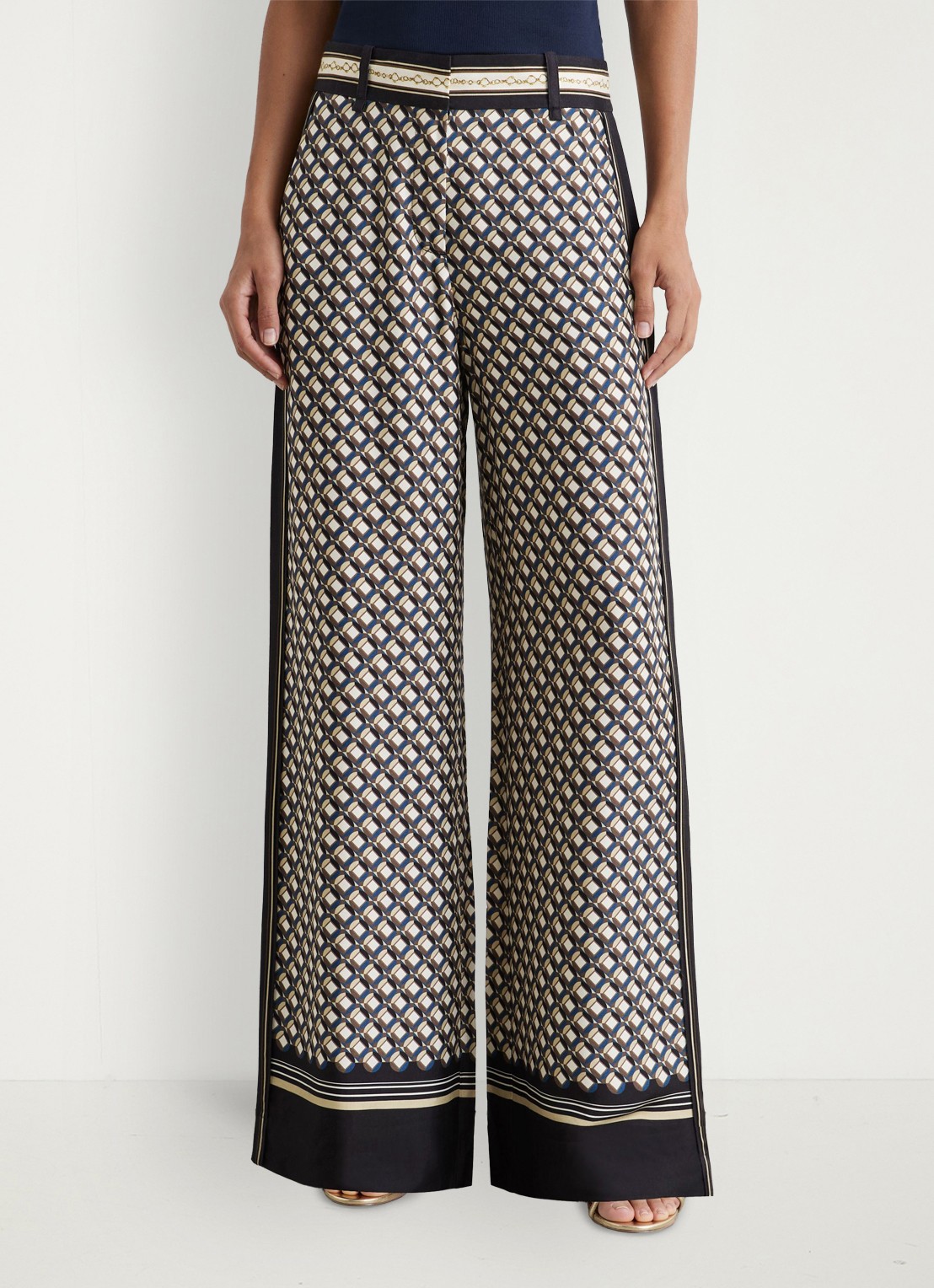 Reiss Carmine high waist wide fit pantalon met print - detail 3 donkerblauw