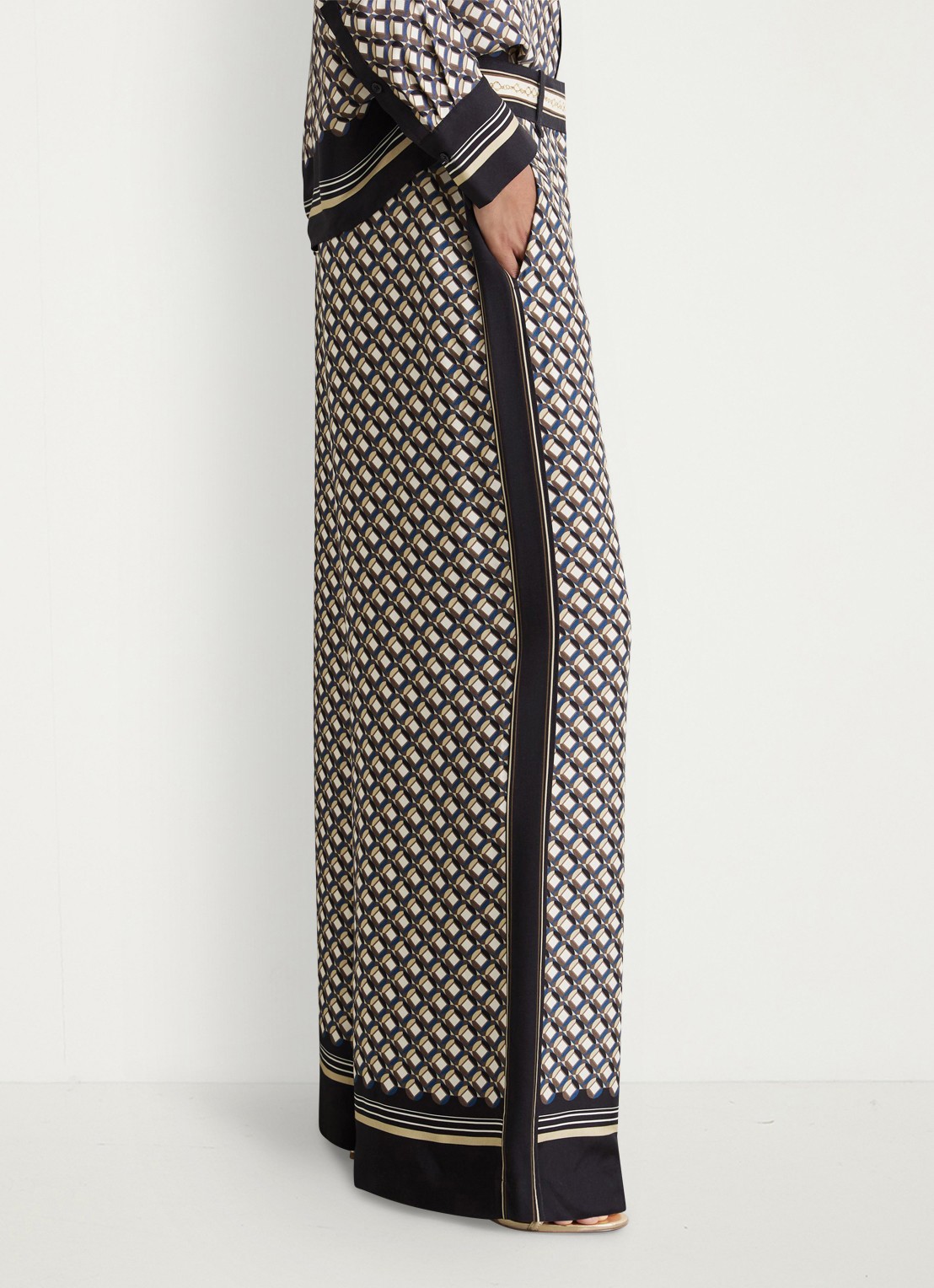 Reiss Carmine high waist wide fit pantalon met print - detail 4 donkerblauw
