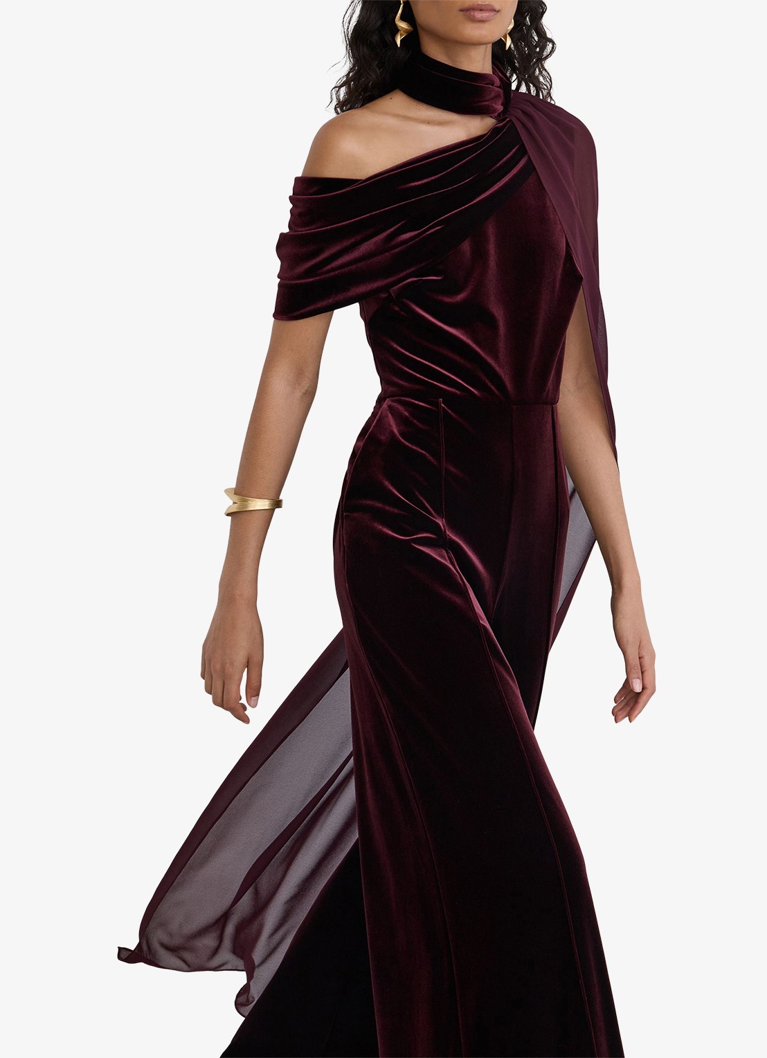 Reiss Carrie gedrapeerde jumpsuit van fluweel - detail 3 bordeauxrood