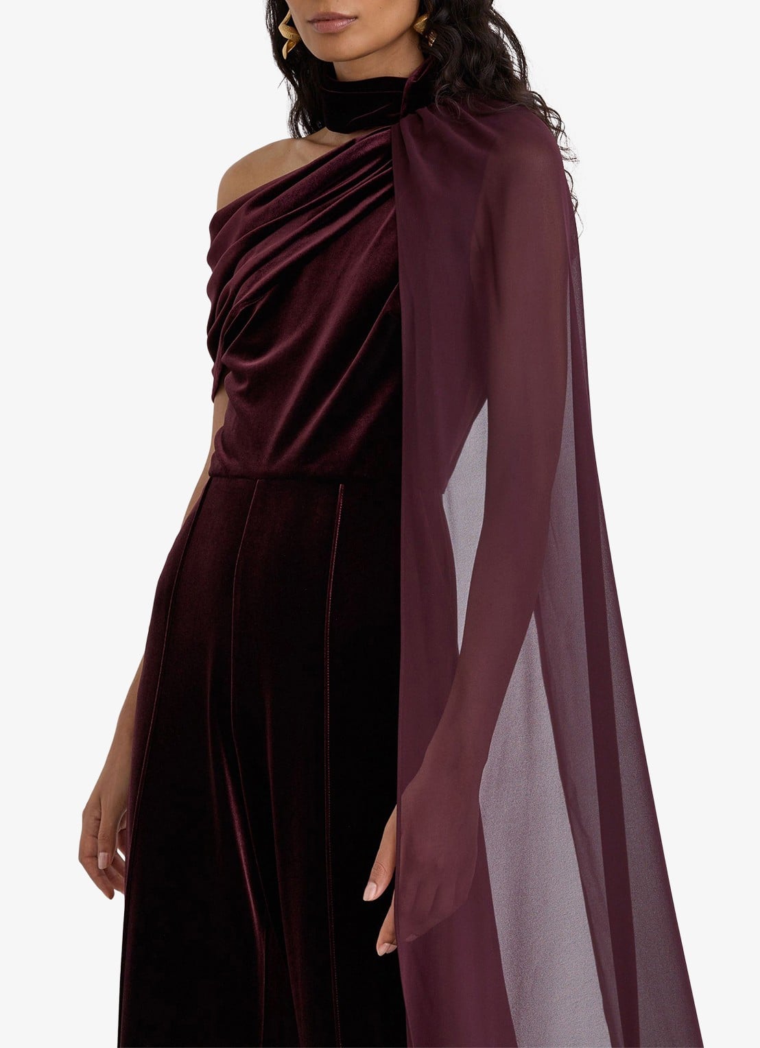 Reiss Carrie gedrapeerde jumpsuit van fluweel - detail 5 bordeauxrood