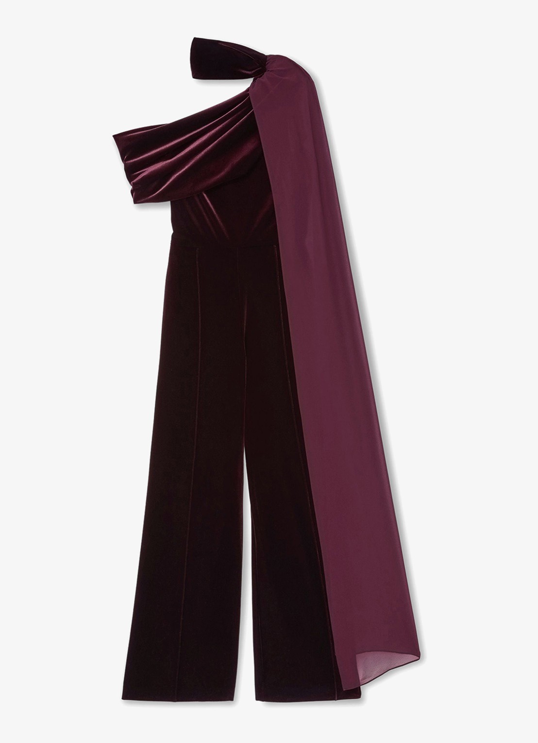 Reiss Carrie gedrapeerde jumpsuit van fluweel - voorkant bordeauxrood