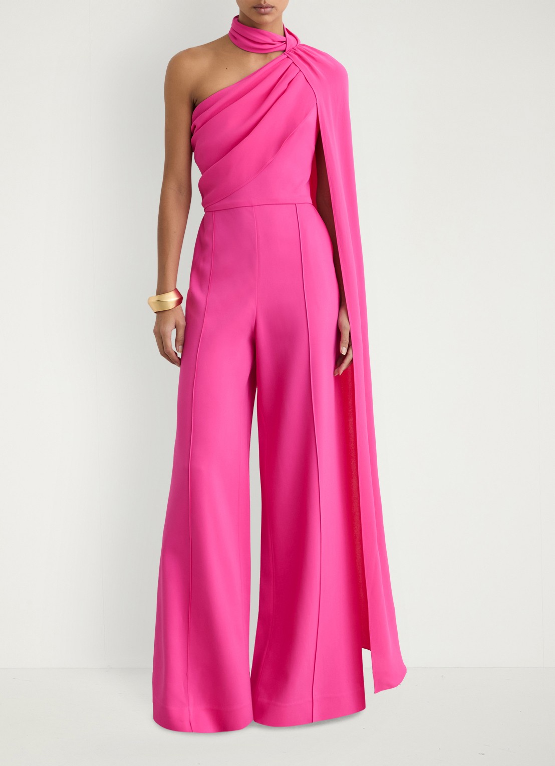 Reiss Carrie one shoulder wide fit jumpsuit met cape - detail 4 donkerroze