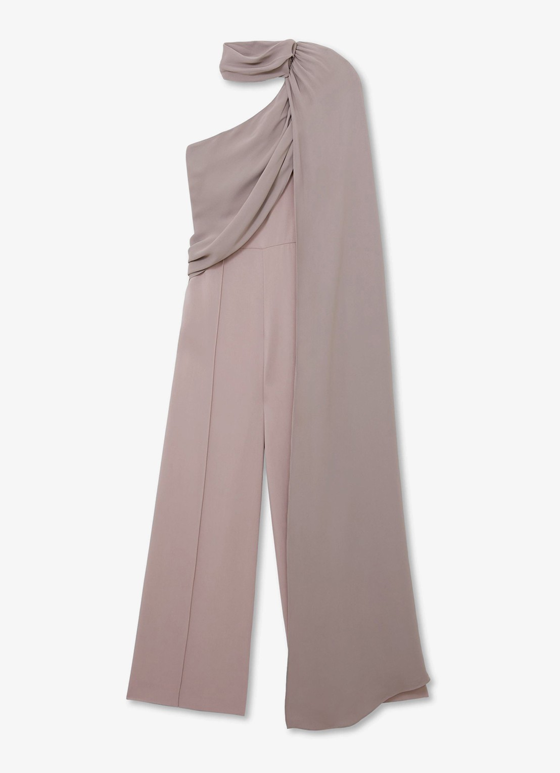 Reiss Carrie one shoulder wide fit jumpsuit met cape - voorkant 6 donkerbeige