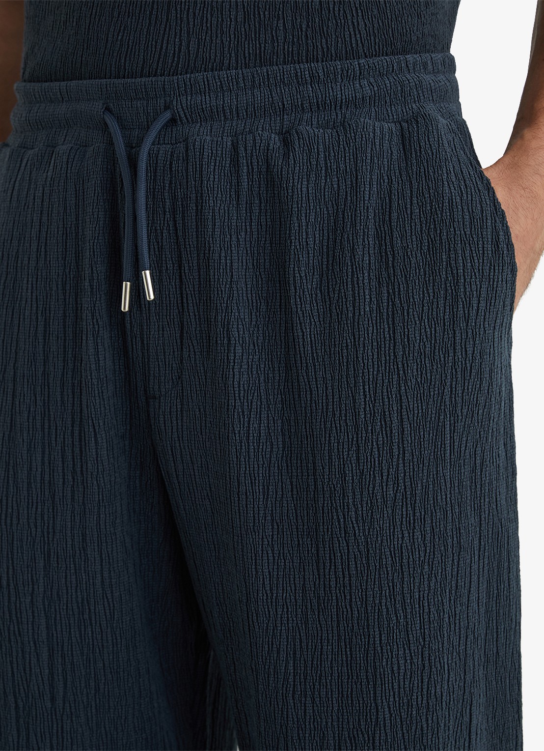 Reiss Carver regular fit pantalon met structuur - detail 6 airforce blue / blauw