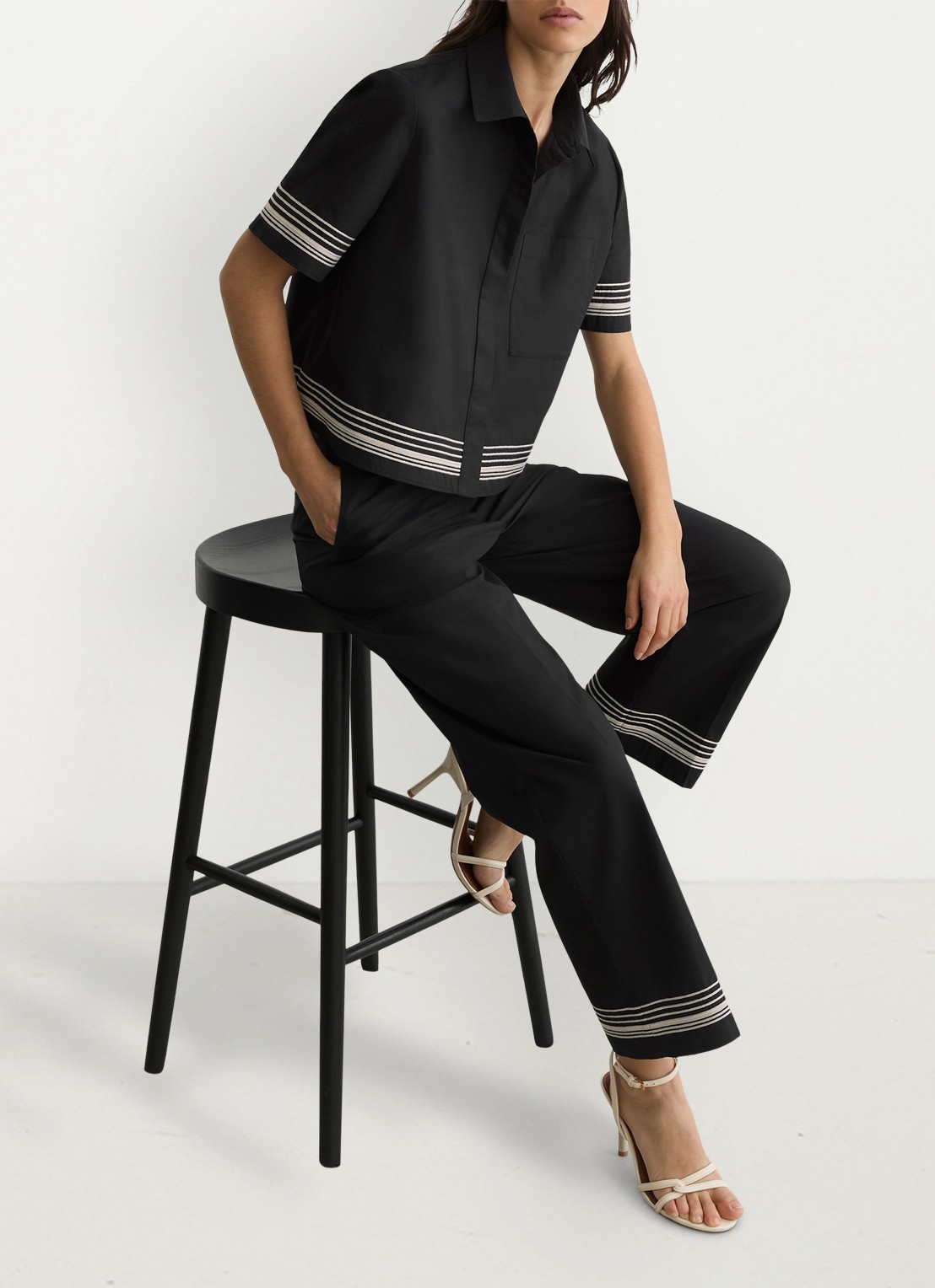 Reiss Cat high waist wide fit pantalon van katoen - detail 4 zwart