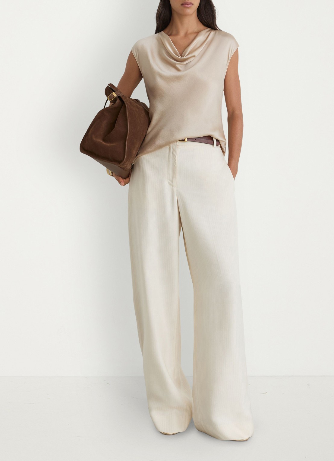 Reiss CATE silk Cowl-Neck Sleeveless Top - voorkant 2 creme