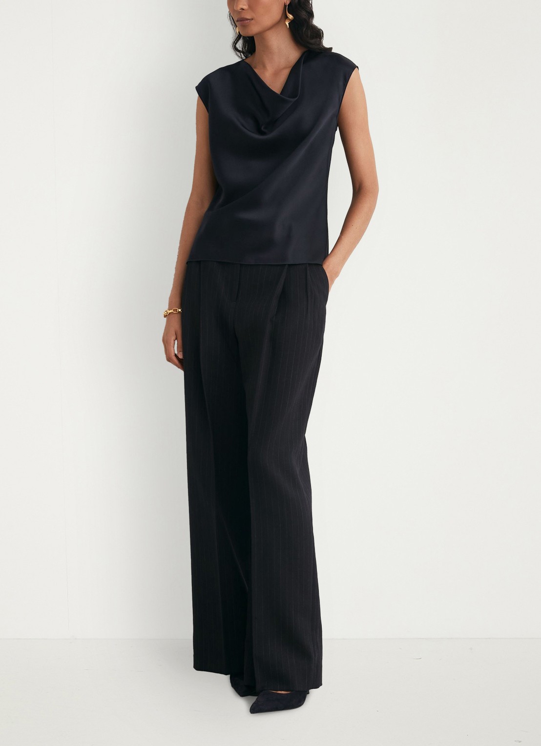 Reiss CATE silk Cowl-Neck Sleeveless Top - voorkant 4 blauw
