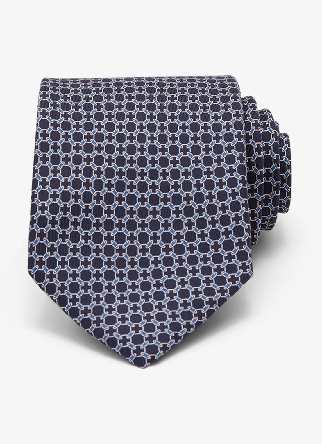 Reiss Catena stropdas van zijde met print - voorkant 6 donkerblauw