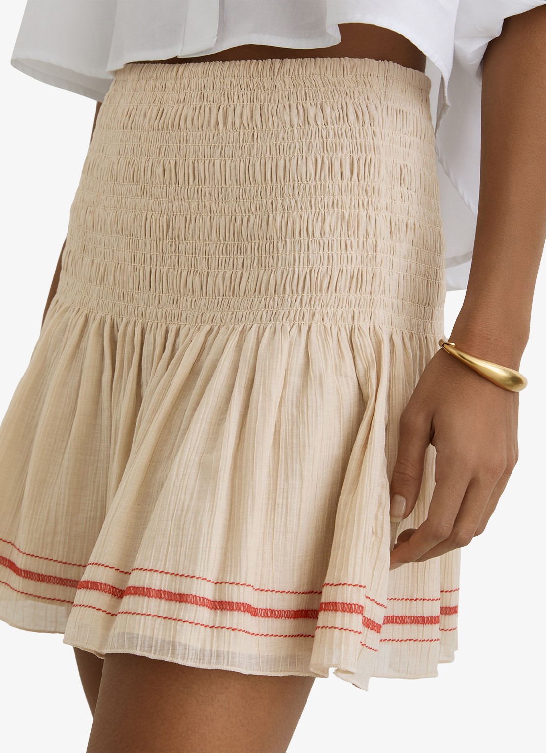 Reiss Catie mini rok met gestreept detail - detail 4 beige