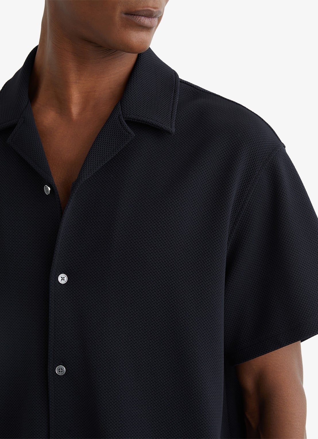 Reiss CEDRIC Textured Cuban-Collar Shirt - detail 6 donkerblauw