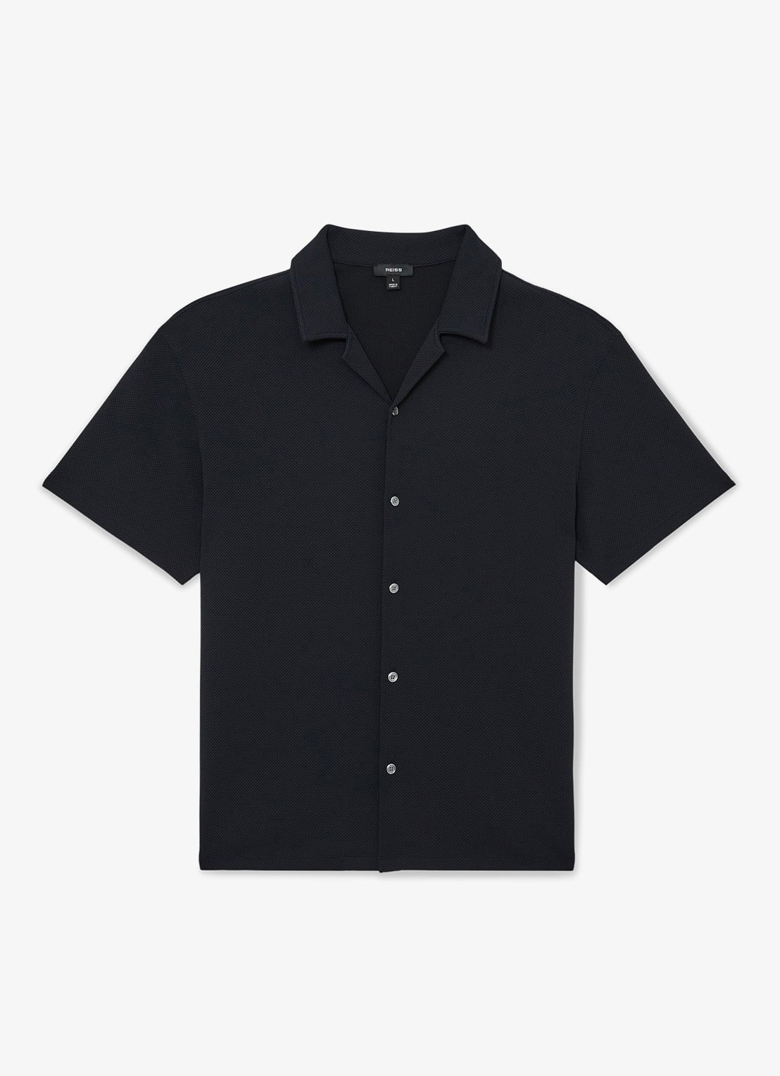 Reiss CEDRIC Textured Cuban-Collar Shirt - voorkant 2 donkerblauw