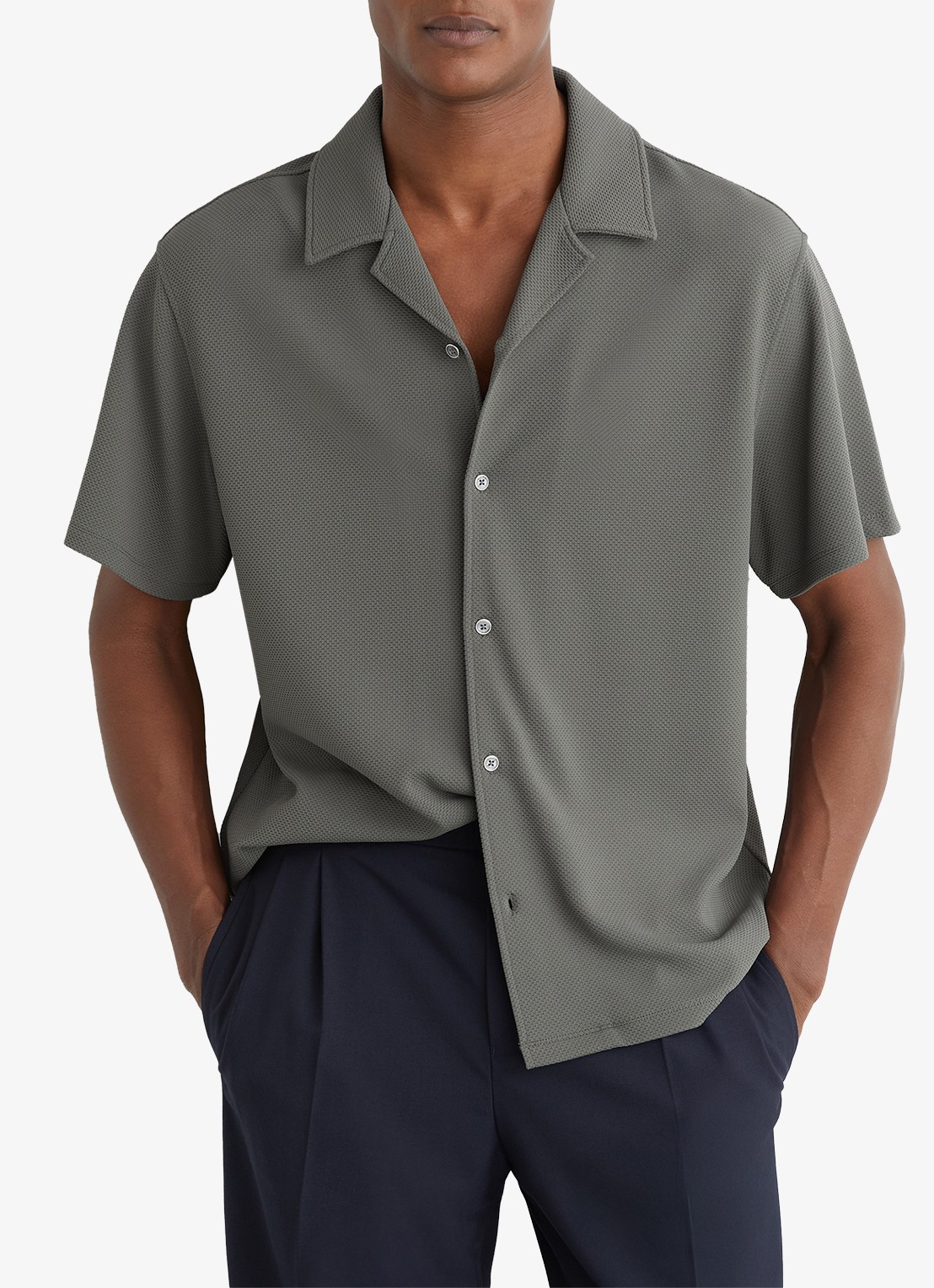 Reiss CEDRIC Textured Cuban-Collar Shirt - detail 4 groen