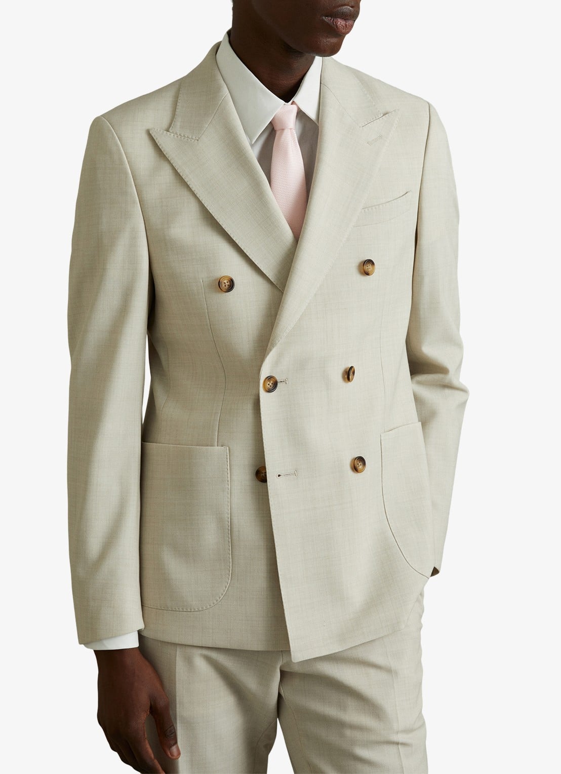 Reiss Ceremony stropdas in zijdeblend met microdessin - voorkant 5 lichtroze