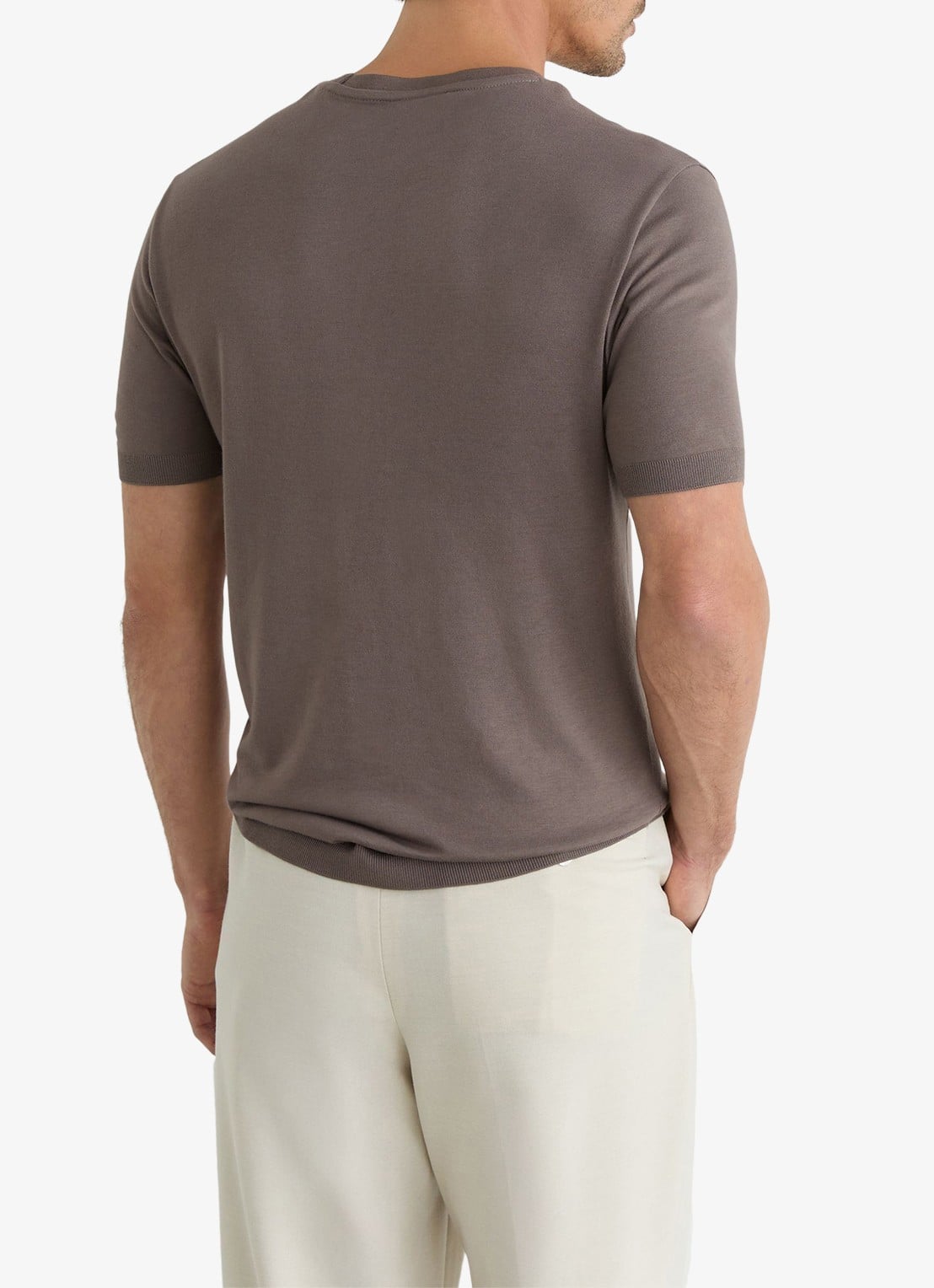 Reiss Chad modern fit T-shirt met ronde hals - achterkant 6 mouse brown / bruin