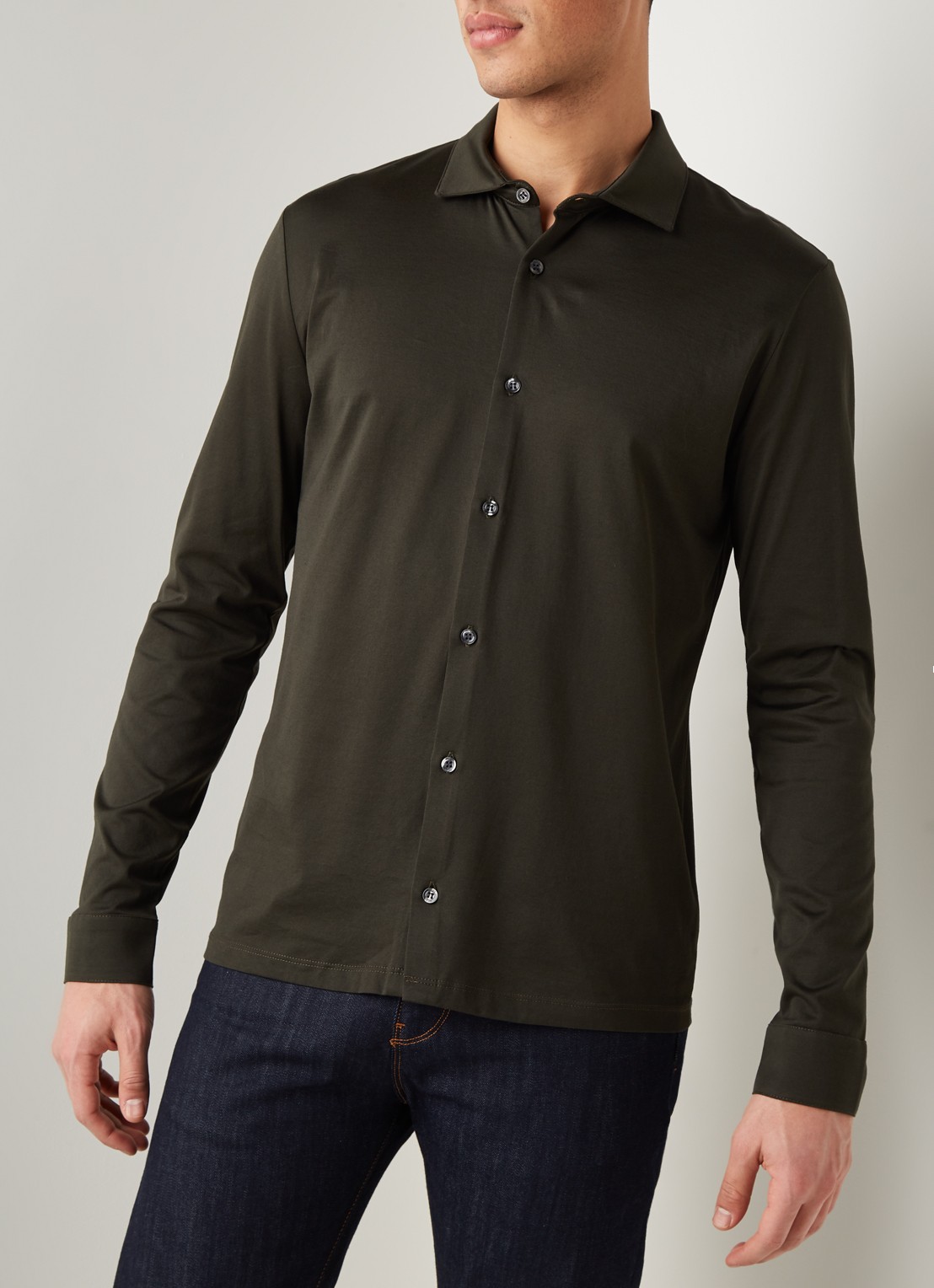 Reiss Chapter slim fit jersey overhemd van katoen - detail 3 donkergroen
