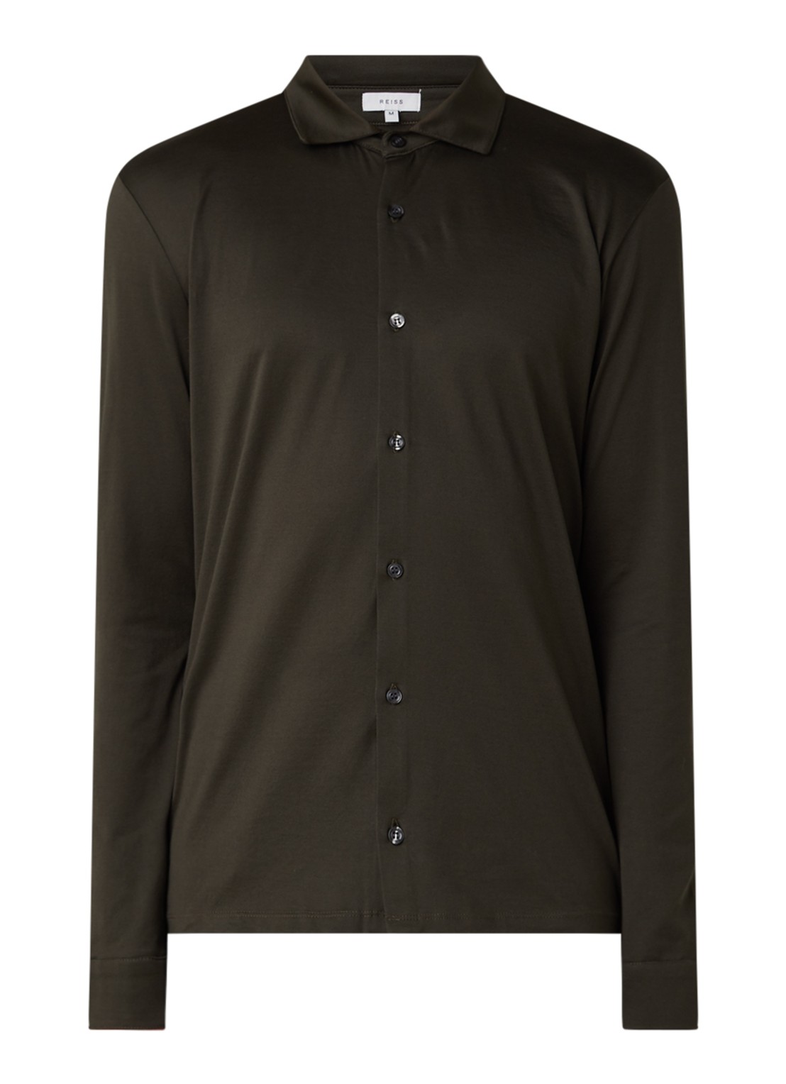 Reiss Chapter slim fit jersey overhemd van katoen - voorkant donkergroen