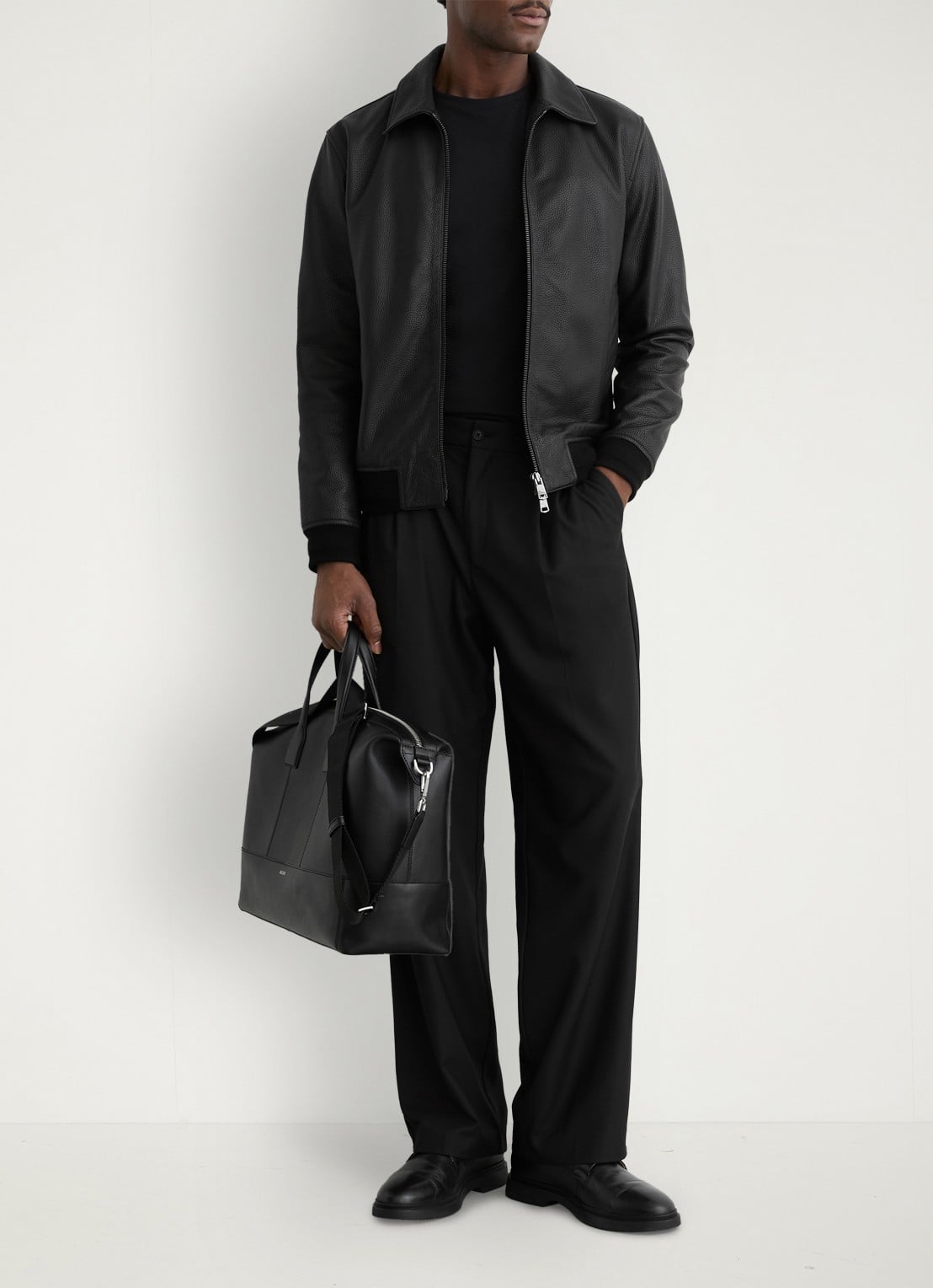 Reiss Charl leren jas met steekzakken - detail 3 black / zwart