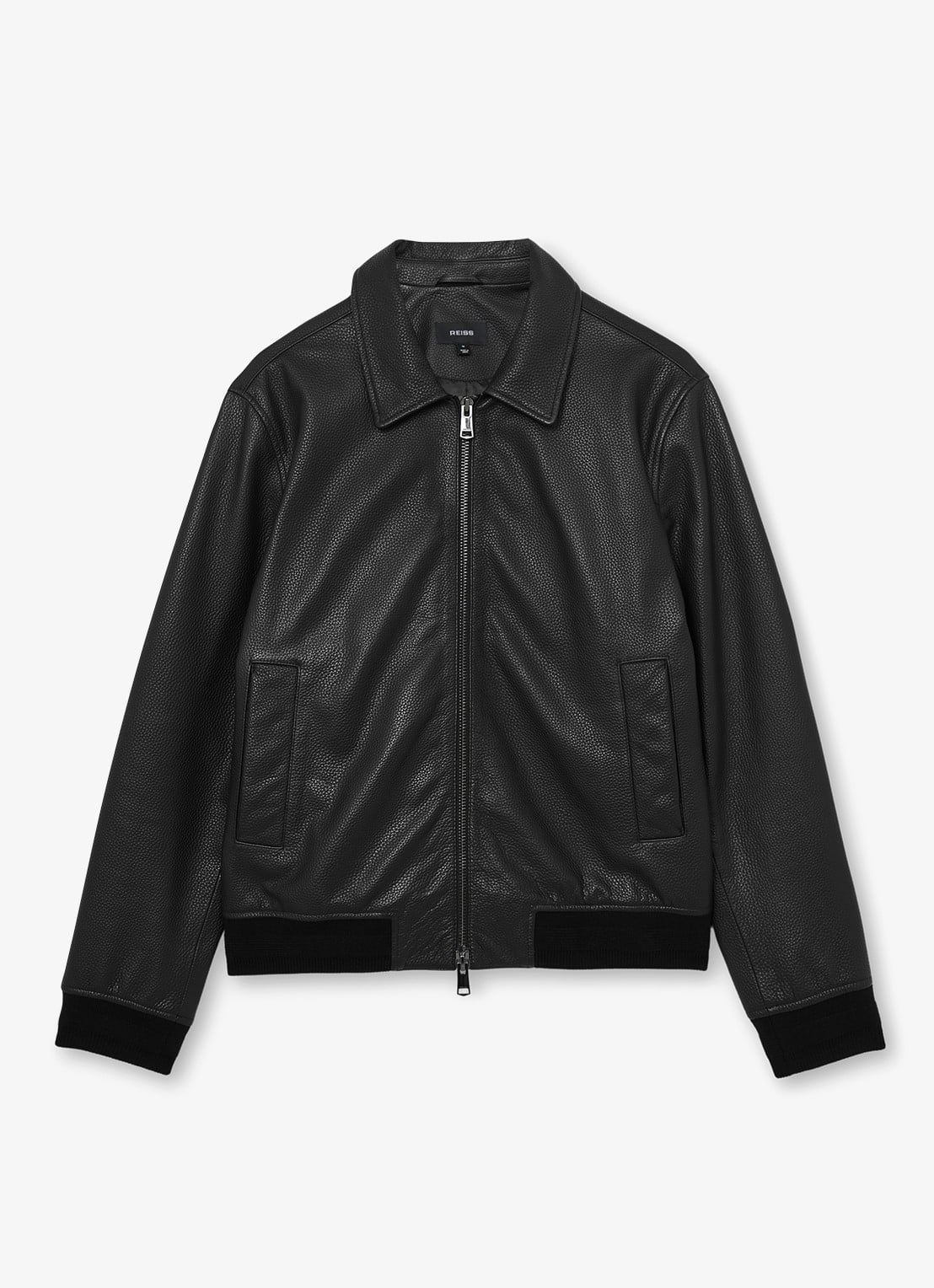 Reiss Charl leren jas met steekzakken - voorkant 2 black / zwart