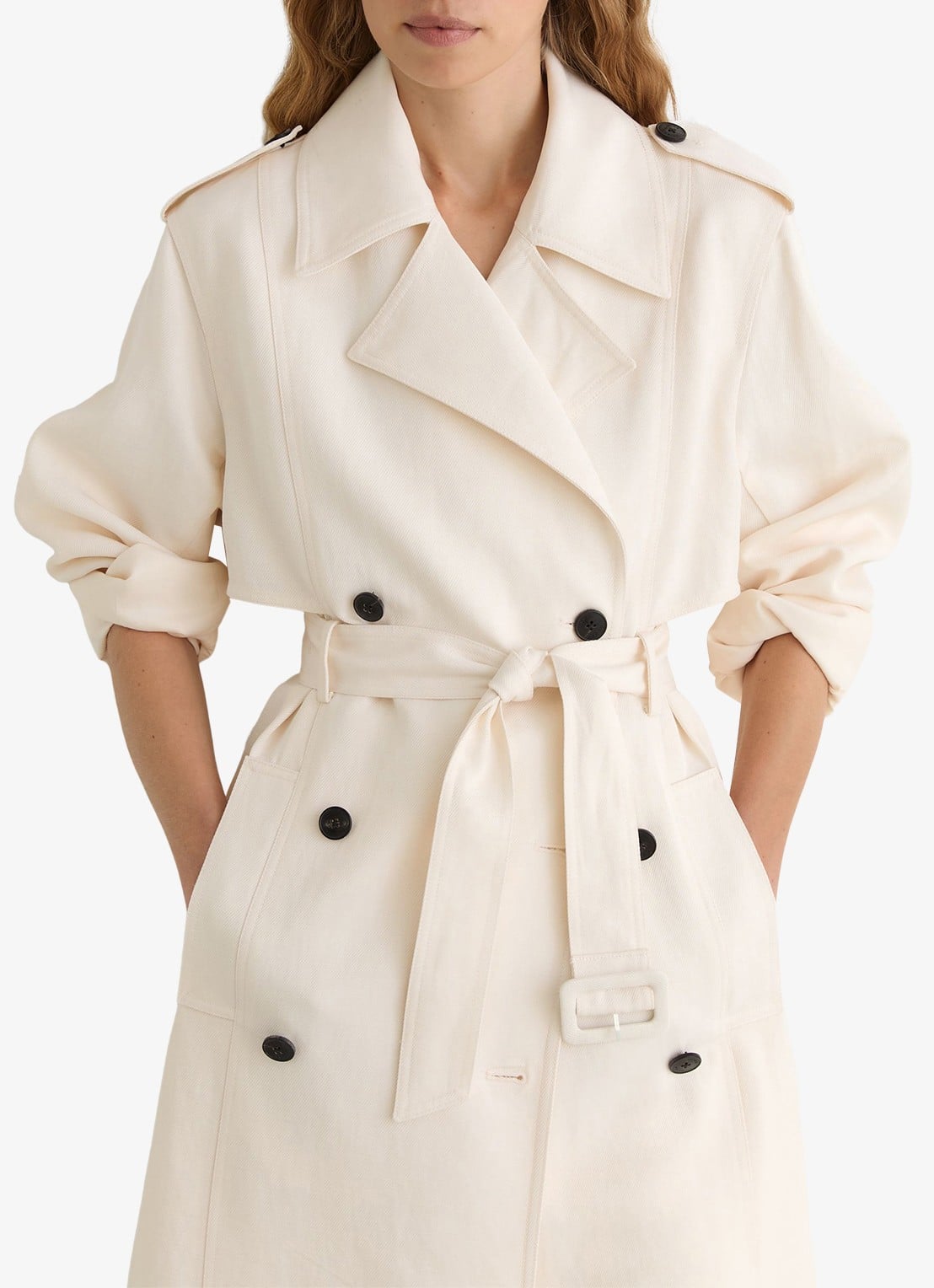 Reiss Charli Double-breasted trenchcoat in linnenblend - detail 4 wit