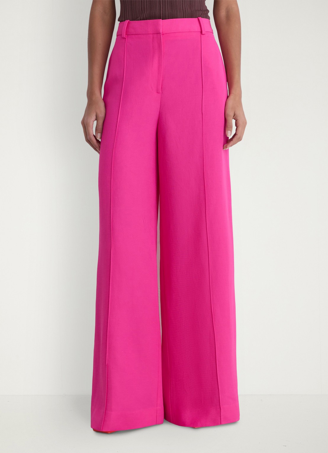 Reiss Charli high waist wide fit pantalon in linnenblend - detail 4 oudroze