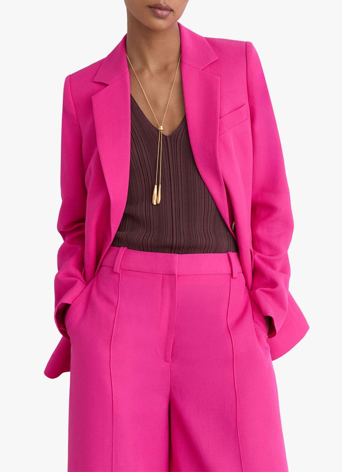 Reiss Charli high waist wide fit pantalon in linnenblend - detail 6 oudroze